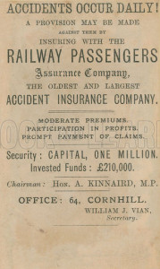 Advertisement for the Railway Passenger Assurance Company